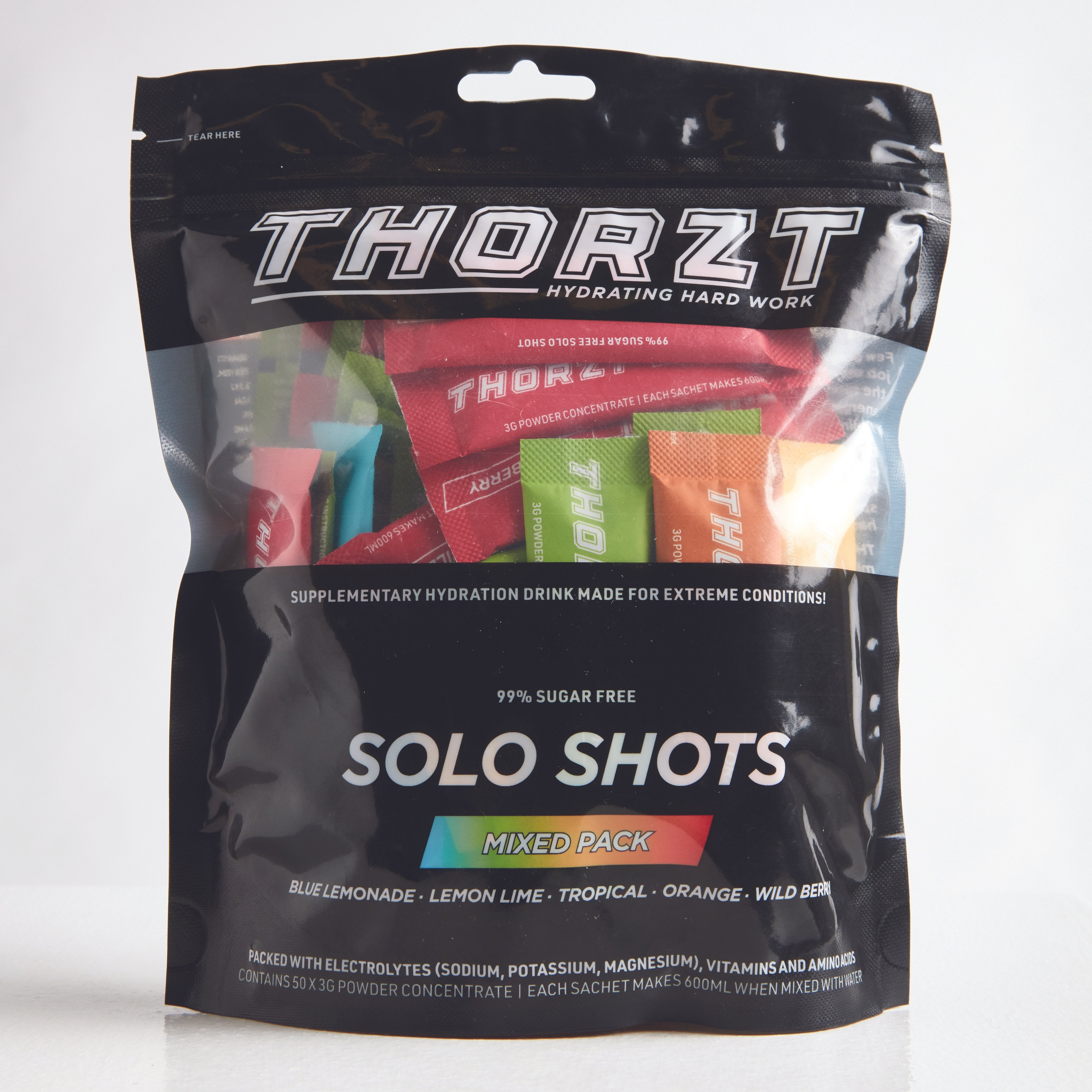 Thorzt Sugar-Free Electrolyte Solo Shot - Mixed Flavours 50 x 3g - In Stock - Hydration -Catch Fitness